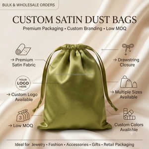 Sacs à poussière en satin réutilisables vert foncé personnalisés avec cordon de serrage, couleurs et tailles personnalisées, tissu doux, rangement de bijoux, cadeau - Product Image 3