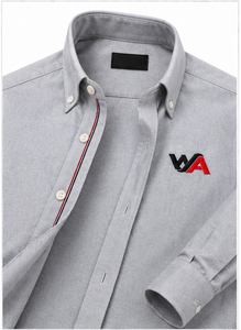 Chemise habillée grise à manches longues pour homme, col boutonné, logo brodé, couleur unie, coupe ajustée élégante, EOM - Product Image 4