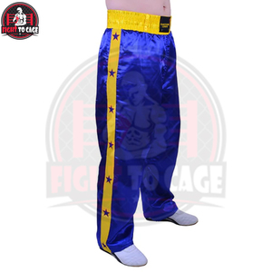 Latest Quality Blue & Yellow Kickboxing Trousers Embroidered <b>Writing</b> OEM Service Unique Design Adult Wear Kick Boxing Trousers - Product Image 4