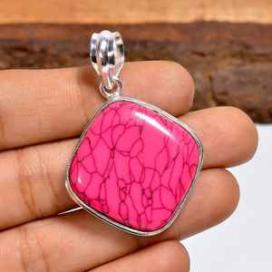 Colgante de piedra preciosa rosa turquesa en forma de cojín, plata de ley 925, hecho a mano, joyería bohemia, regalo para ella - Product Image 1