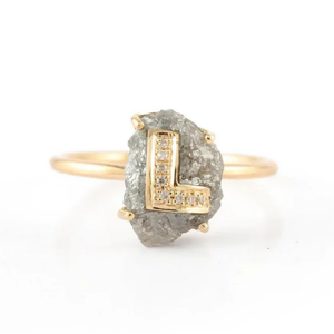 18K Yellow Gold Personalized <b>Initial</b> <b>Ring</b> with VVS1 Oval Cut Diamond - Product Image 2