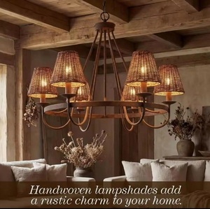 DIY Set of 6 Woven Rattan <b>Lamp</b> <b>Shades</b> Empire <b>Clip</b> <b>On</b> Chandelier Handmade Boho Lighting <b>Shade</b> Covers - Product Image 6