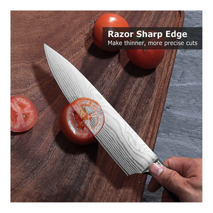 Custom Viking Art 8in Damascus Chef <b>Knife</b> Professional Kitchen <b>Knife</b> Forged Steel Blade Wooden Ambidextrous High-Polish Finish - Product Image 3