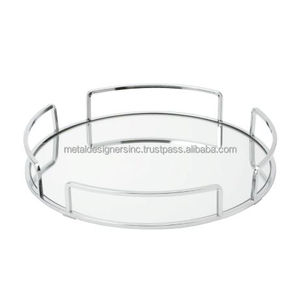 Plateau décoratif rond en métal et verre plateau pour ustensiles de cuisine et vaisselle - Product Image 2