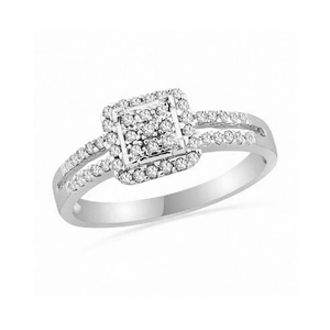 Anillo con incrustaciones de diamantes naturales de 0.50 TCW |   Anillo de compromiso con halo de oro blanco para mujer, joyería nupcial de lujo, regalo de aniversario - Product Image 2