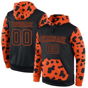 Custom <b>Cow</b> <b>Print</b> <b>Hoodie</b> OEM ODM Black Orange Pullover Sweatshirt Custom Team Logo Name Sportswear Manufacturer Wholesale - Product Image 1