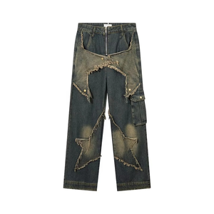 Pantalones de mezclilla baratos estilo streetwear, vaqueros holgados de algodón, pantalones largos rectos para hombre, pantalones anchos lavados para hombre - Product Image 1