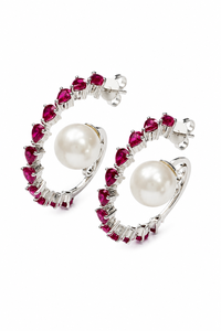 Pendientes de Rubí y Perla en Plata de Ley 925 con Baño de Rodio, Engaste de Lujo KLST30539 - Product Image 1