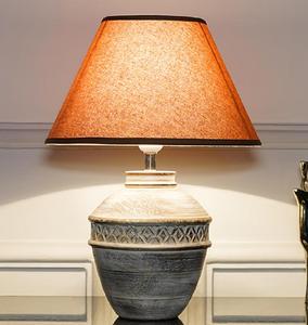 Rustic Ceramic Table Lamp With Beige Fabric Empire Shade Warm White LED <b>Light</b> For Bedroom Decorative Use - Product Image 1