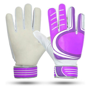 Football Goalkeeper Gloves Full Finger Non-Slip Breathable Adjustable Wrist <b>Strap</b> Unisex Sports PU Leather Purple White Finger - Product Image 1