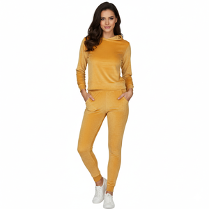 Conjunto Deportivo de Terciopelo Personalizado para Mujer, Venta al Por Mayor, Ropa Deportiva 2025, Sudadera Corta con Capucha y Pantalones Jogger, 2 Piezas - Product Image 1