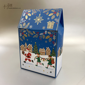 <b>Christmas</b> Gift <b>Box</b> with Window UV Printed Elves and <b>Tree</b> Design Self Erecting Rectangle Coated Paper High-End Packaging - Product Image 4