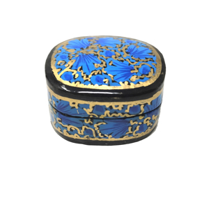 Caja de Joyería de Papel Maché Azul Hecha a Mano, Caja de Regalo Decorativa de Papel Maché Pintada a Mano con Diseño Floral, Organizadores de Joyería - Product Image 1