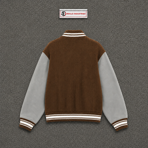 Custom <b>Brown</b> <b>Wool</b> Varsity Jacket With Light Grey Sleeves Premium Quality Baseball Bomber Jacket For Men Women Wholesale Letter - Product Image 6