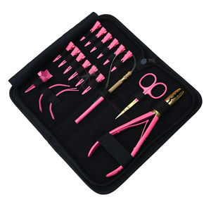 All in One Pink Hair Extension Tool <b>Set</b> with Hair Parting Finger Sectioning Clips 2 Hole Crimping <b>Plier</b> & Curved Sewing Needles - Product Image 1