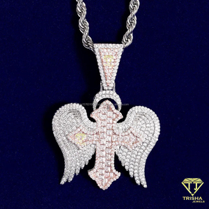 Collier pendentif croix ailes d'ange avec moissanite et argent sterling 925 plaqué rhodium, style hip-hop, certifié GIA, cadeau - Product Image 1