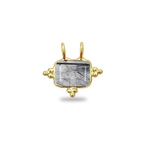 Breloques rectangulaires fantaisie en rutile noir, plaquées or, faites à la main, bijoux de pierre de naissance, bijoux en rutile noir, fournisseurs indiens - Product Image 1