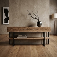 Table console pliable en teck vintage de Chicago avec rangement sur étagère, design classique de luxe pour villa et hôtel