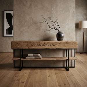Chicago Vintage Teak Wooden <b>Table</b> With Rack Storage Elegant <b>Console</b> Side <b>Table</b> for Living Room Furniture - Product Image 4
