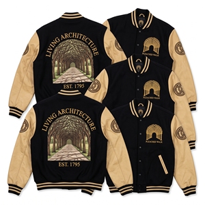 Chaqueta Letterman al por mayor, abrigo universitario de lana color terracota con bordado Canyon Lands y mangas de cuero crema, estilo bomber. - Product Image 3