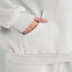 Conjunto Deportivo de 2 Piezas para Mujer, Color Gris, Sudadera con Capucha, Bolsillos Laterales, Cintura Elástica, Corte Holgado Informal, Color Sólido, 100% Algodón - Product Image 6