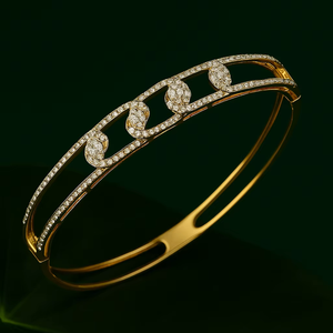 Luxury 18K <b>Solid</b> <b>Gold</b> Lab Grown Diamond <b>Gold</b> Plated <b>Bangle</b> Unisex Geometric Bracelet Brilliant Cut Claw Setting Wedding Jewelry - Product Image 2