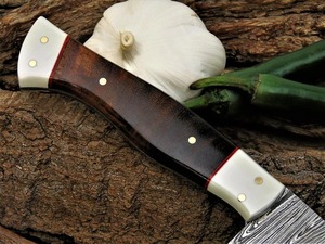 Cuchillo de Chef Damasco Hecho a Mano con Hoja de Acero al Carbono y Mango de Madera, Ambidiestro, 10-11.9 pulgadas, para Cortar en la Cocina y Preparar Alimentos - Product Image 2