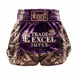 Trade Excel Impex <b>Men</b> Muay Thai <b>Shorts</b> for Satin Embroidered Front Logo Mid <b>Waist</b> <b>Elastic</b> Closure <b>Short</b> Length 100% Polyester - Product Image 1
