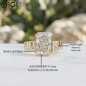 แหวนหมั้นเพชรแล็บโกรว์ทรงเรเดียนท์คัท 3.5 กะรัต ดีไซน์แบบยูนิเซ็กซ์ทรงยาว ประดับขอบแบบโมเดิร์น พร้อมประกายระยิบระยับดุจเกล็ดน้ำแข็ง - Product Image 2