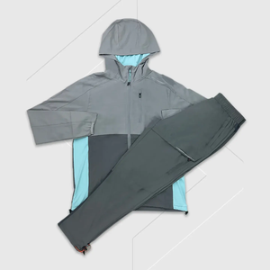 Unisex Tracksuit Set Gray Blue Solid Lightweight Full <b>Zip</b> Hooded Sporty Nylon <b>Jogger</b> Pants Side <b>Pockets</b> Winter Wear - Product Image 1