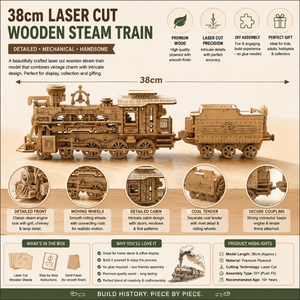 Vintage Steam Train Wooden <b>Model</b> <b>Kit</b> Laser Cut DIY 3D Locomotive Puzzle Toy for Kids Collectors Hobbyists and Home Display Decor - Product Image 5