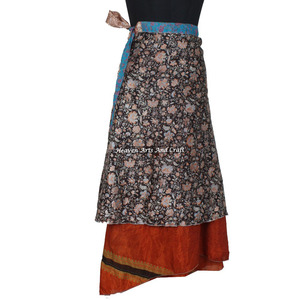 Two-Layer Vintage Silk Sari Reversible Wrap <b>Skirt</b> for Women <b>Long</b> Length Bohemian Sexy Maxi Dress for <b>Summer</b> - Product Image 5