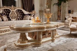 Ensemble de canapés Chesterfield en teck massif de luxe royal, style moderne du milieu du siècle, 8 places, table basse en velours sculpté doré, console - Product Image 5