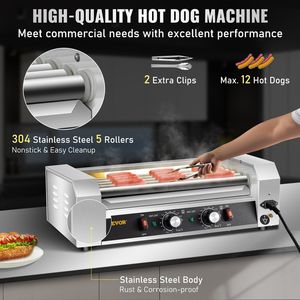 12-capacità in acciaio inox Hot Dog rullo 750W cucina elettrica a doppio controllo Temp LED luce staccabile gocciolamento vassoio griglia - Product Image 3
