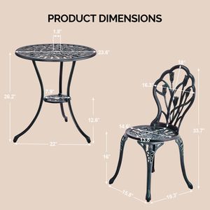 Set Bistrot Tulip in Alluminio Pressofuso per Esterni, 3 Pezzi, Resistente alle Intemperie, Tavolo e Sedie per Giardino e Cortile - Product Image 5