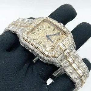 Reloj Iced Out Baguette, Dos Tonos, Oro Rosa, Cuadrado, Números Romanos, Automático, Estilo Hip Hop, para Hombre, Joyería de Lujo Premium - Product Image 2