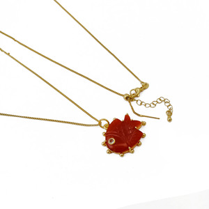 Carnelian Fish Pendant <b>Necklace</b> With Crystal Eye Accent Gold Plated Carving Gemstone <b>Statement</b> Charm Gift For Her - Product Image 2
