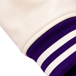 <b>Mens</b> Deep Purple <b>White</b> Varsity Jacket Classic Baseball Bomber <b>Coat</b> Long Sleeve Button Front College Streetwear Casual Outerwear - Product Image 5