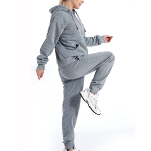 Women's Gray Hooded Eco-friendly Sporty Tracksuit Full Zipper <b>Sweatshirt</b> Pants Set Casual Solid Color Breathable Cotton Winter - Product Image 4