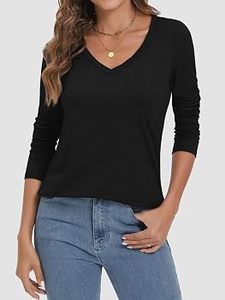 Camiseta Casual de Verano para Mujer STELLAR Negra, Cuello en V, Tejido de Punto, Manga Larga, Corte Regular, 100% Algodón, 240g - Product Image 3