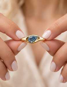 1 CT Fancy Blue Pear Cut Lab Grown Diamond <b>Signet</b> Engagement <b>Ring</b> 10K 14K 18K Solid Gold Fine Jewelry IGI Certified <b>Women</b> - Product Image 5