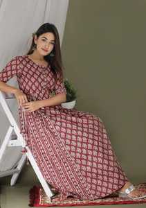 Vestido largo de algodón con estampado batik color granate para mujer, vestido étnico informal, vestido maxi acampanado para uso diario. - Product Image 4