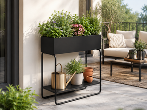 Jardinera Rectangular de Acero con Recubrimiento en Polvo, Soporte para Plantas con Estante Inferior, Jardinera Metálica Moderna para Uso en Interiores y Exteriores ODGGAB014 - Product Image 1