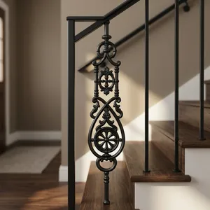 European Style Wrought Iron <b>Stair</b> Railing <b>Handrail</b> Ornate Cast Metal Baluster Spindle Indoor Staircase - Product Image 4