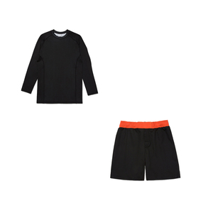 Ensemble Rash Guard Unisexe Noir à Manches Longues avec Short à Ceinture Orange Séchage Rapide pour Arts Martiaux Coupe Classique Adulte - Product Image 1