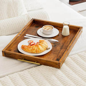 Bandeja de madera de mango de estilo vintage con asas doradas, superficie de pizarra decorativa para mesa de centro o exhibición de mesa de comedor elegante - Product Image 2