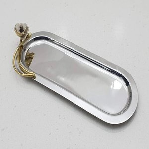 Customizable Decorative Gold <b>Leaf</b> Aluminum Serving Tray Marble Glass Wood Oval Shape <b>Art</b> Deco Design Movable Bulk Available Tray - Product Image 5
