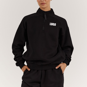 Men's <b>Black</b> <b>Fleece</b> Quarter Zip Winter Sweatshirt Stand Collar Pullover Knitted Hoodie Custom Logo Front Solid Casual Wear Zipper - Product Image 4