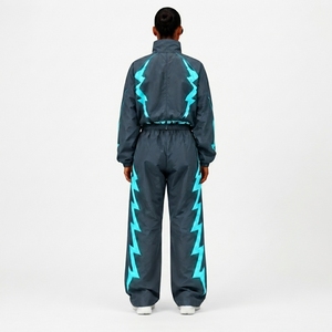 Black Nylon Training Sportswear <b>Set</b> with Jacket and Track Pants for Athletic Fitness Running Workout Gym and Outdoor Training - Product Image 2