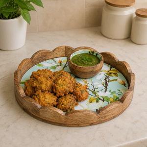 Bandeja de Servir de Madera de Mango de Lujo con Recipiente para Salsas |   Plato Redondo de Madera para Aperitivos y Guarniciones, Decoración para el Hogar, Regalo - Product Image 2